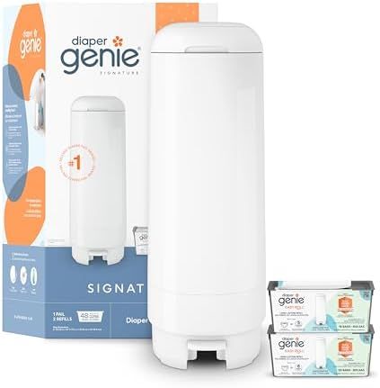 Image of Diaper Genie Signature Gift Set | Includes Easy Roll Refill with 48 Bags | Holds Up to 2256 Newborn Diapers