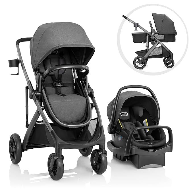 Image of Evenflo Pivot Suite Travel System with LiteMax Infant Car Seat with Anti-Rebound Bar Devon Gray
