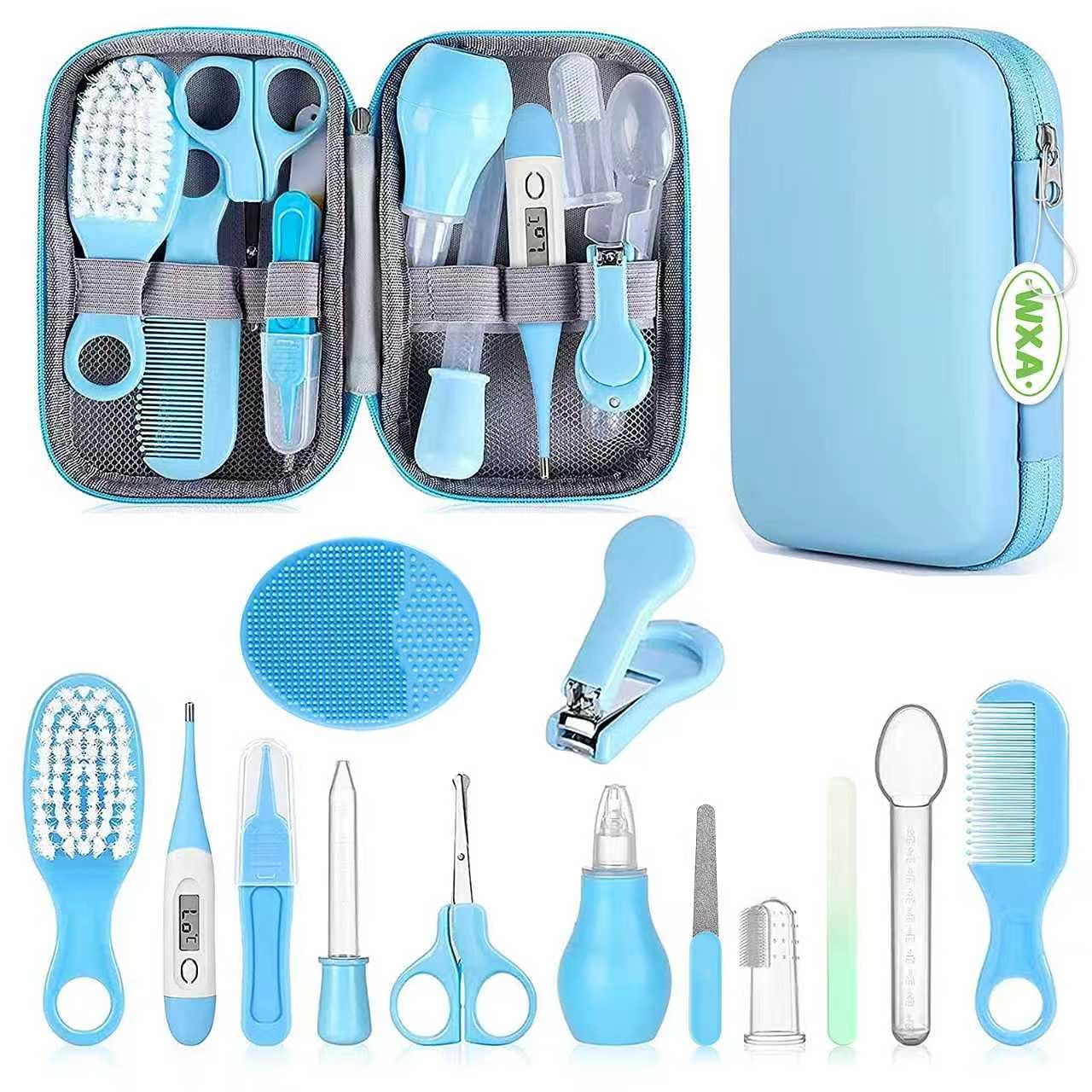 Image of Baby Grooming Kit, Infant Safety Care Set with Hair Brush Comb Nail Clipper Nasal Aspirator,Baby Essentials Kit for Newborn Girls Boys Blue Kit+Blue Brush