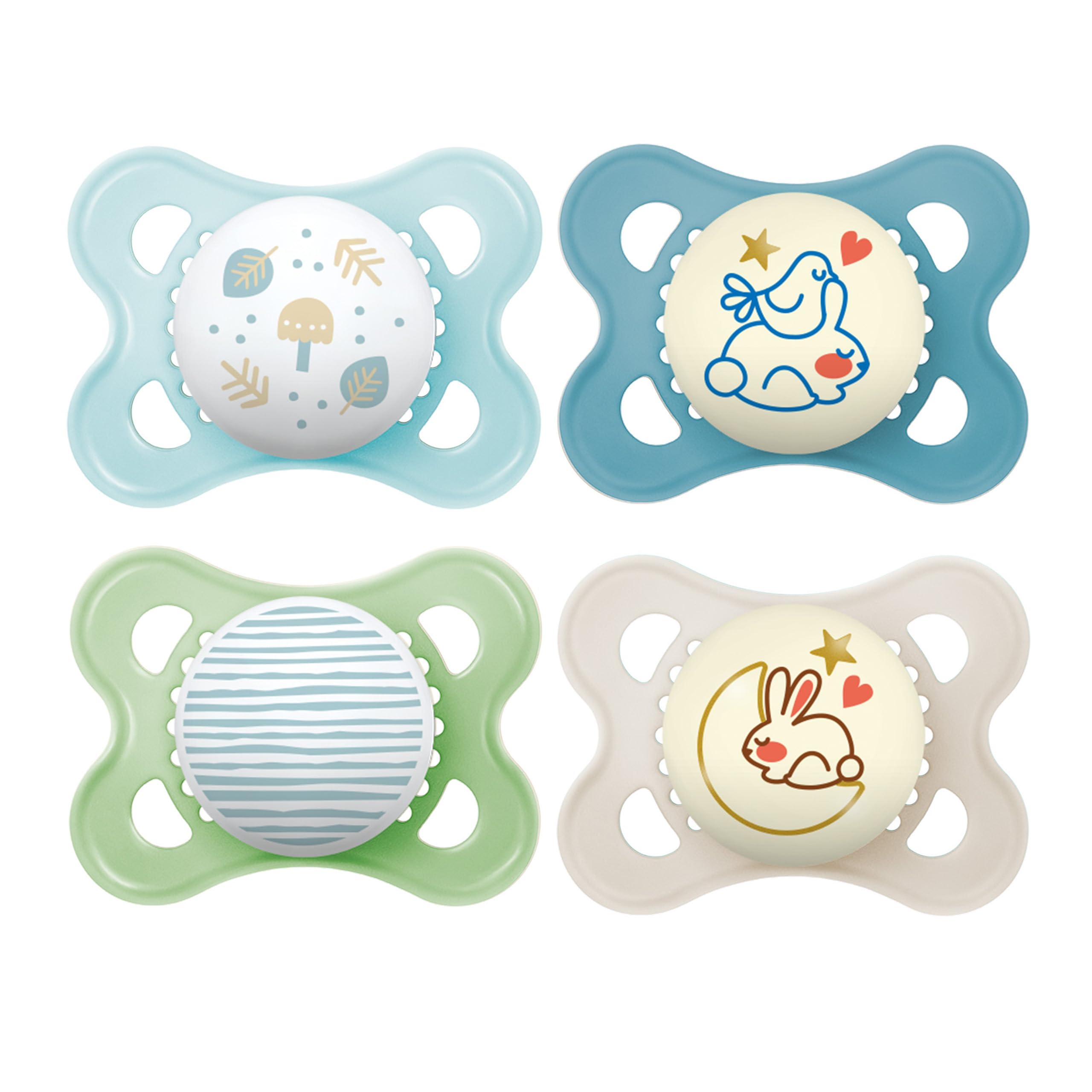 Image of MAM Original Day & Night Pacifiers, Binky Pacifier for 0-6 Months, BPA-Free Silicone, Glows in The Dark, Best for Newborn Babies, Developed with Medical Experts, 4 Count Binkies Artic Blue / Ivory 4 Count (Pack of 1)