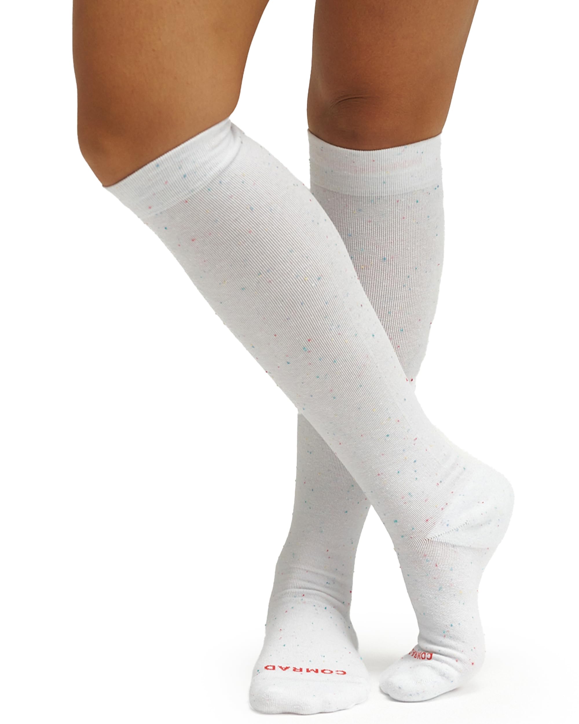 Comrad Premium Cotton Knee High Socks - 15-20mmHg Graduated Compression Socks - Soft & Breathable, Unisex Regular White Confetti Medium image
